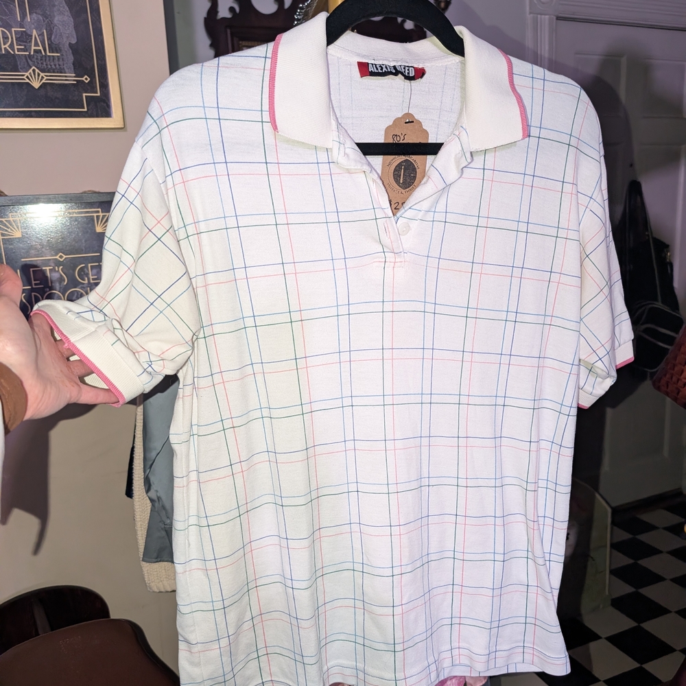 Alexis White Polo with Pastel Windowpane Check